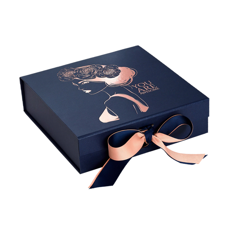 Wholesale Customized Collapsible Magnetic Gift Box with Hot Foil Stamping Logo and Changeable Ribbon