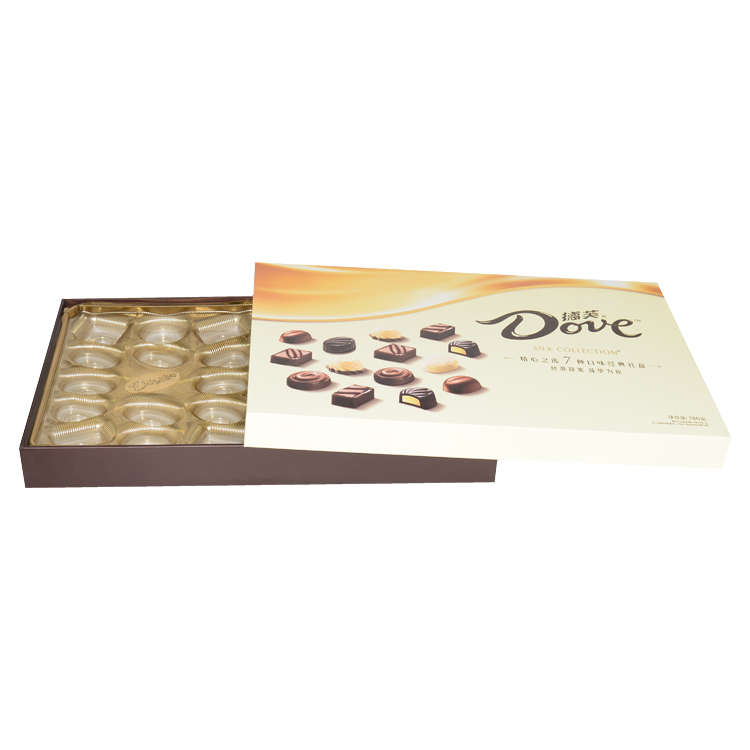 Custom Rigid Cardboard Two Pieces Gift Boxes for Chocolate Packaging with Plastic Dividers from China Factory