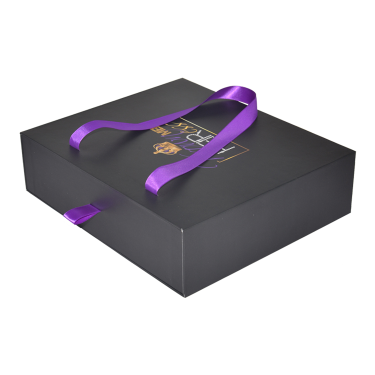 Customized Printing Hair Extension Wigs Packaging Drawer Box with Purple Satin Holder and Silk Handle
