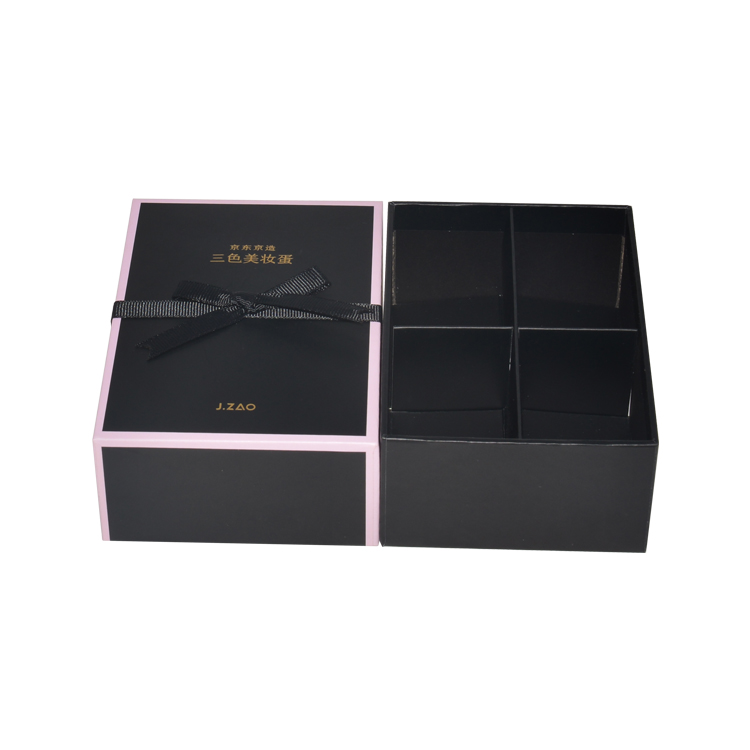 China Custom Rigid Setup Boxes for Cosmetic Packaging with Silk Bowknot and Cardboard Dividers