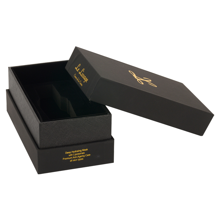 Customized Lid and Base Packaging Shoulder Neck Gift Box for Cosmetic Packaging with Gold Hot Foil Logo and Velvet Foam Holder