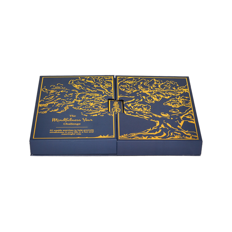 Customized Design Luxury Two Door Open Rigid Paper Gift Box for Cosmetic Makeup Packaging Box with Gold Hot Stamping Patterns