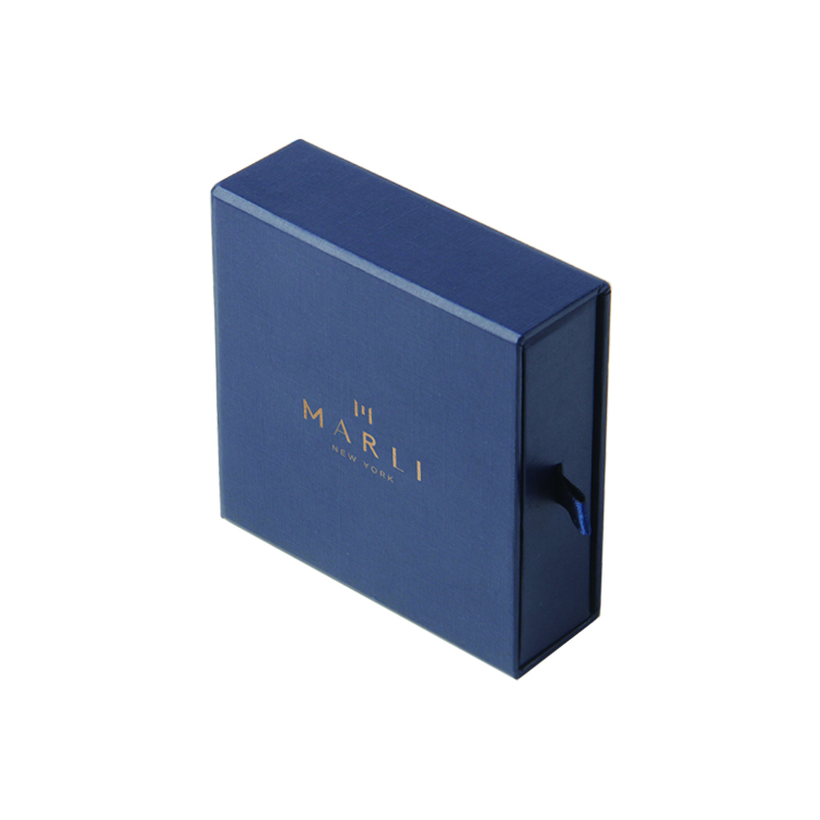 Custom Navy Blue Drawer Box Jewelry Gift Box Stamping Foil Logo Packaging Earring Ring Necklace Box with Velvet foam