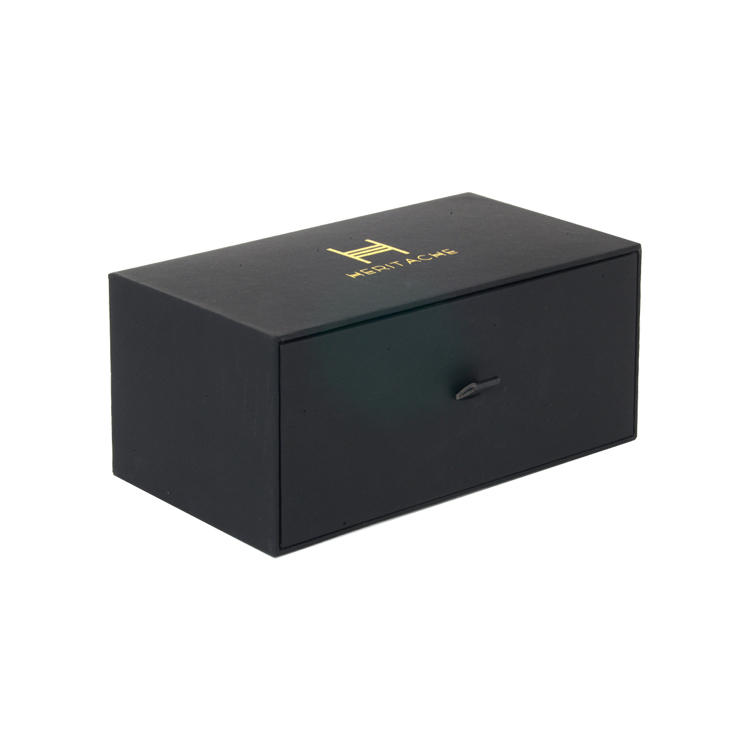Elegant Luxury Matte Black Paper Sliding Drawer Gift Box for Baseball Cap Packaging with Silk Ribbon