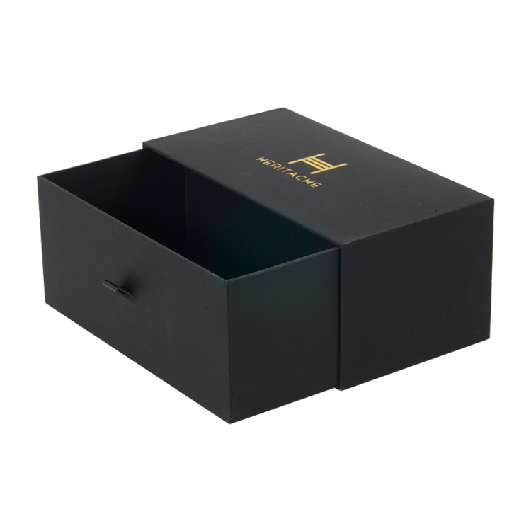 Elegant Luxury Matte Black Paper Sliding Drawer Gift Box for Baseball Cap Packaging with Silk Ribbon