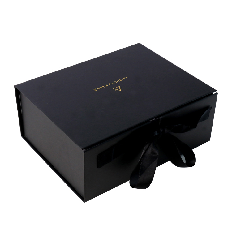 Custom Foldable Rigid Setup Magnetic Boxes with Flip Top Lid Closure with Silk Ribbon and Gold Hot Foil Logo