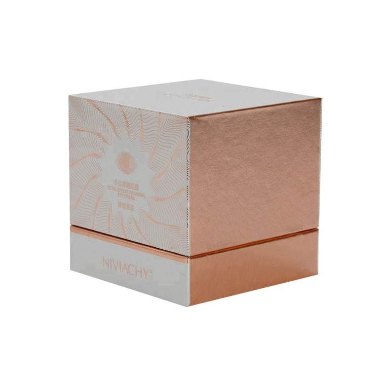 Gold Cardboard Paper Lid and Base Rigid Packaging Shoulder Gift Box for Cosmetic with Hot Stamping Logo