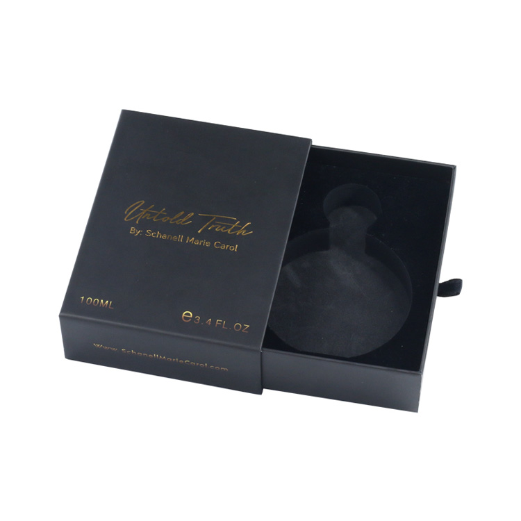 Custom Perfume Box Drawers Wholesale Pull Out Paper Drawer Box for Fragrance with Gold Foiled Logo and EVA Foam Holder