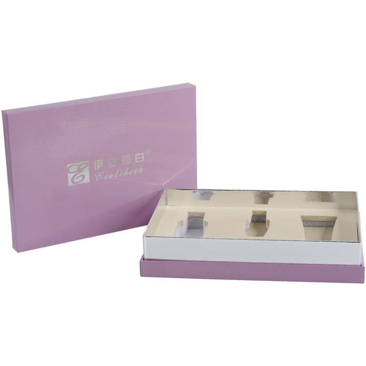 Custom Lid and Base PU Leather Gift Box for Skincare Set Packaging with Silver Hot Foil Logo and EVA Foam Holder