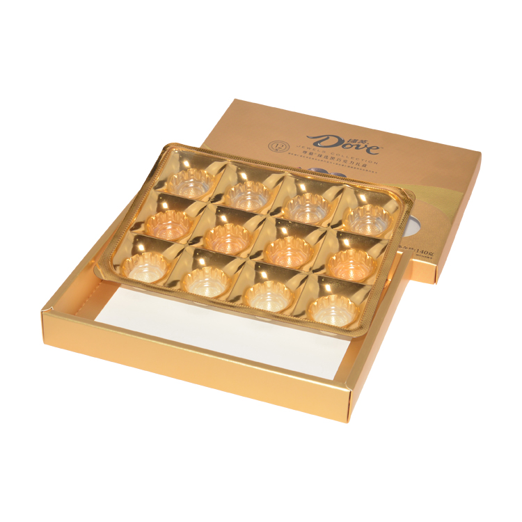 Custom Luxury Cardboard Gold Lid and Base Gift Box for Chocolate Paper Packaging with Plastic Dividers