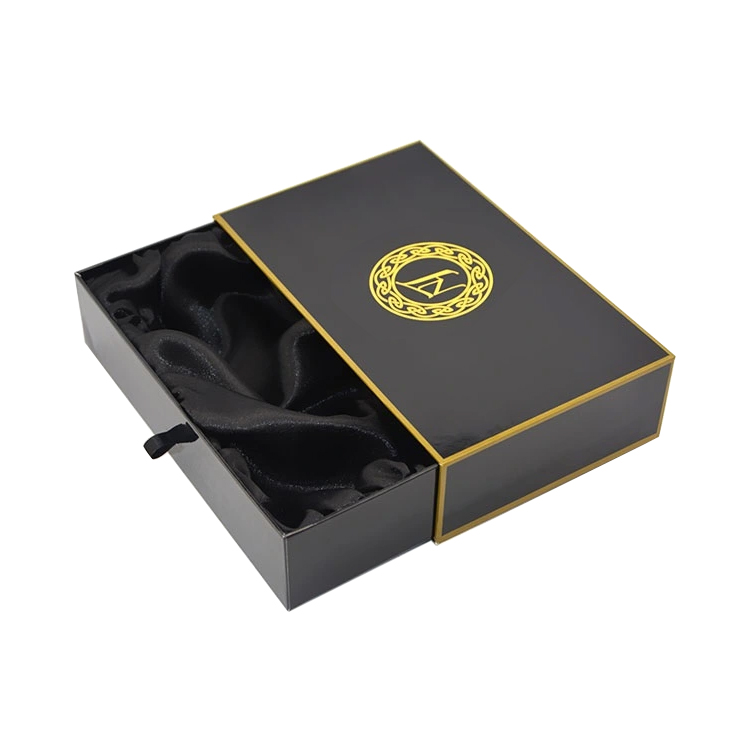 Custom Sliding Paper Drawer Hair Extension Box Packaging Box with Satin Holder and Gold Hot Stamping Logo
