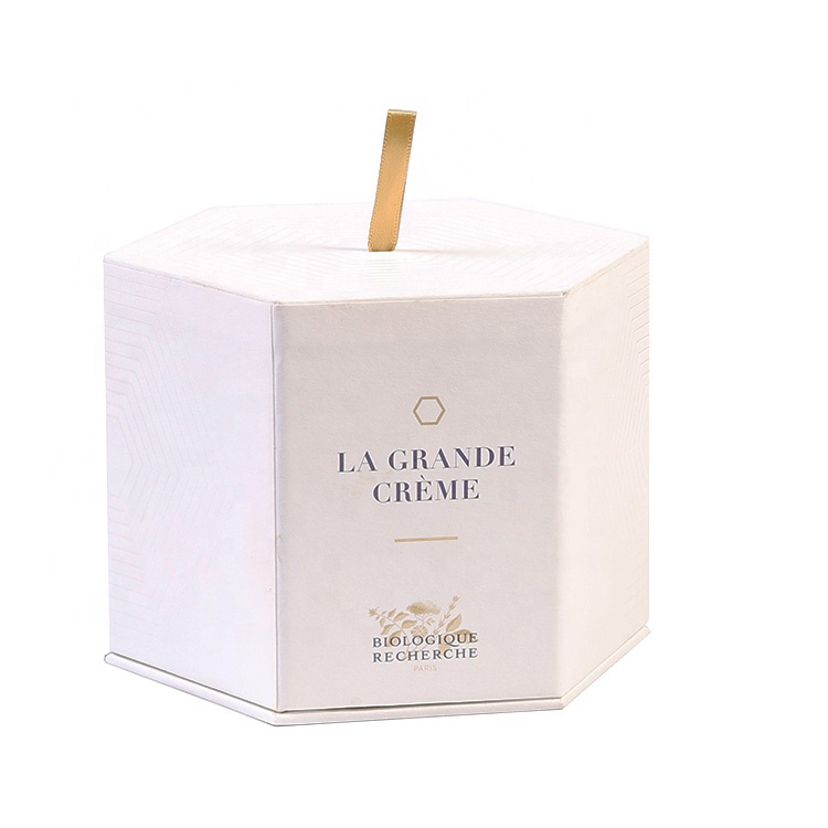 Custom Paper Gold Cardboard Gold Cosmetic Hexagon Box Paper Hexagonal Gift Box for Skin Care Silk Ribbon