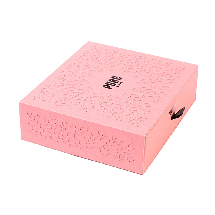 Customized Blush Pink Paper Cosmetics Packaging Cardboard Sliding Drawer Box with Silver Foil Stamped Logo and Plastic Holder