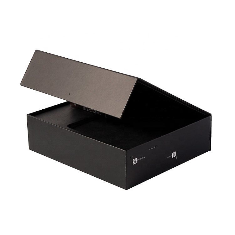 Custom Matte Black Rigid Cardboard Setup Magnetic Lid Boxes for Electronics with Spot UV and Cardboard Insert
