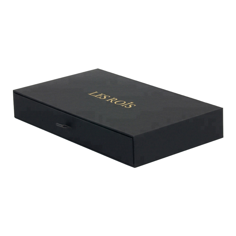Small Matt Paper Packaging Sliding Drawer Box with Gold Foiled Logo on Top for Les Rois