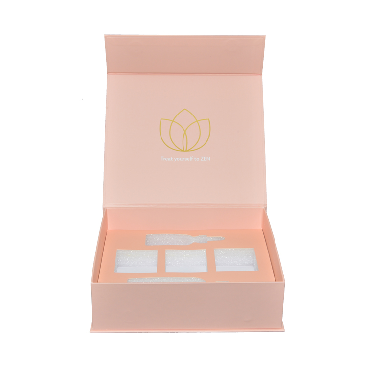 Nude Pink Magnetic Gift Box for Cosmetic Packaging with Foam Holder and Gold Foil Logo