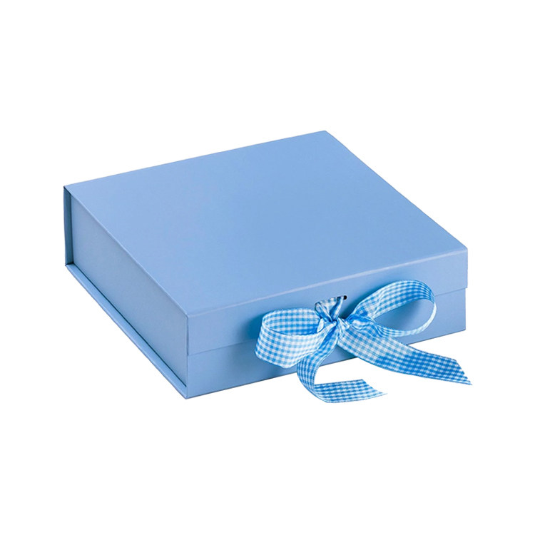 Pale Blue Large Folding Gift Box with Magnetic Closure and Silk Ribbon