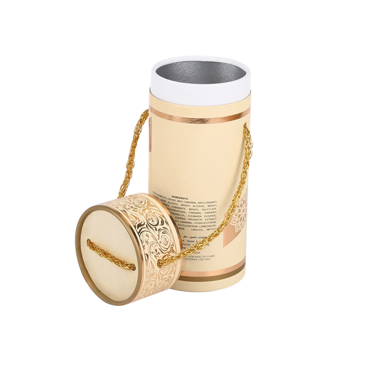 Customized Round Cylinder Bottle Packaging Box with Rope Handle for Perfume Packaging