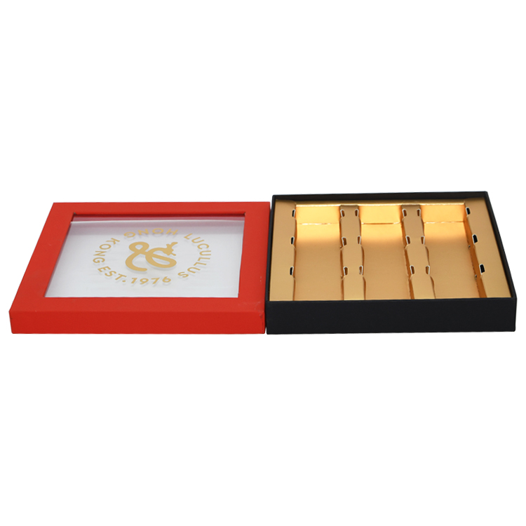 Chocolate Gift Box Packaging with Clear Window and Gold Cardboard