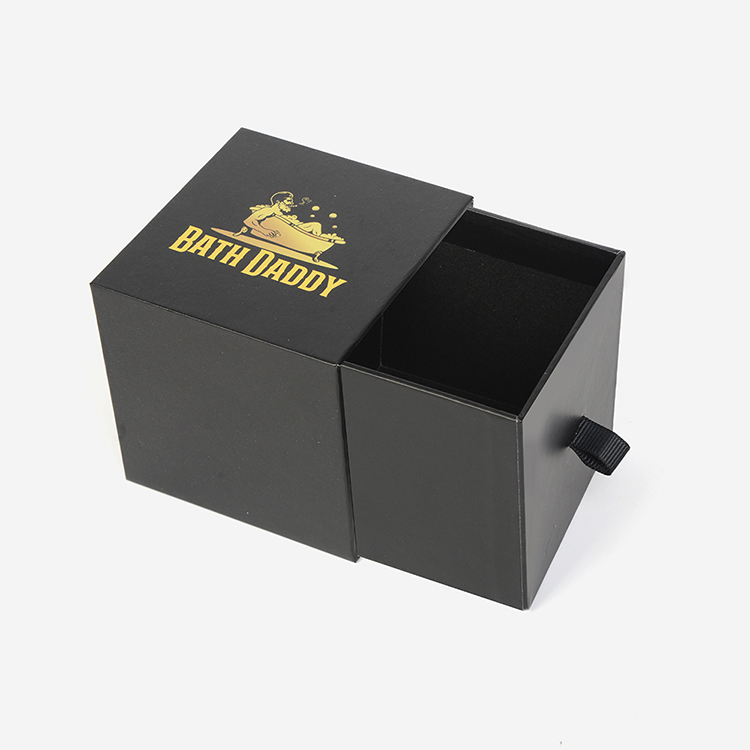 Black Wholesale Luxury Gold Foil Paper Bath Box Rigid Cardboard Ribbon Sliding Drawer Gift Packaging Box