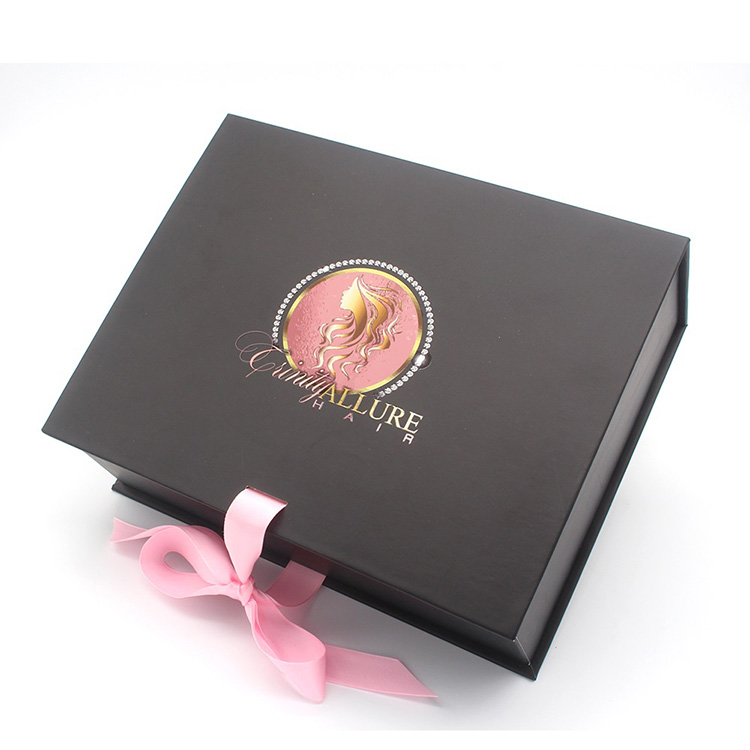  Custom Printing Paper Satin Lined Wig Boxes with Silk Boxes Bundle Virgin Hair Extension Packaging Box