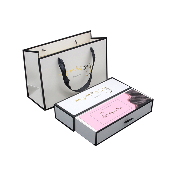 Printed Luxury Sliding Rigid Hair Extension Wig Gift Boxes Pull Out Drawer Packaging Boxes with Ribbon