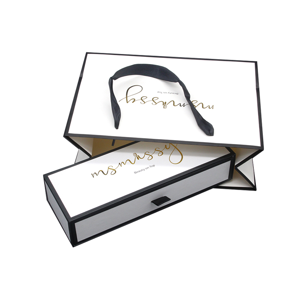 Printed Luxury Sliding Rigid Hair Extension Wig Gift Boxes Pull Out Drawer Packaging Boxes with Ribbon
