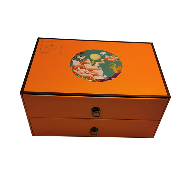 Luxury 2 Layer Slide Drawer Paper Cardboard Mooncake Cake Packaging Boxes for Food Packaging