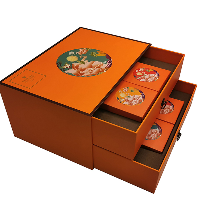 Luxury 2 Layer Slide Drawer Paper Cardboard Mooncake Cake Packaging Boxes for Food Packaging