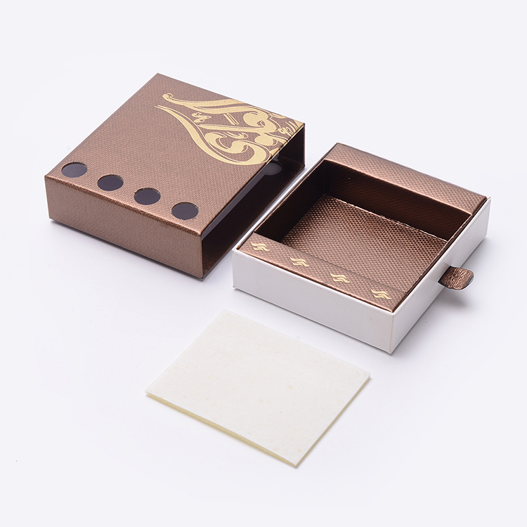 Gold Foil Slide Out Rigid Cardboard Drawer Sliding Jewelry Gift Packaging Box with EVA Insert