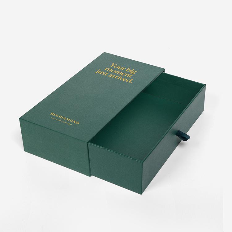 Creative Custom Printing Green Rigid Paperboard Sliding Gift Boxes Luxury Packaging Dress Paper Drawer Box