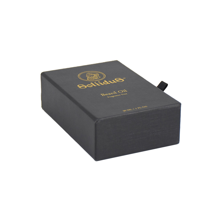 Black Drawer Beard Oil Gift Box Sliding Paper Drawer Box for 30ml CBD Oil Bottle with EVA Holder
