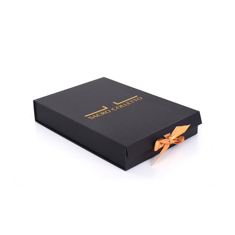 Matte Cardboard Black Magnetic Jewelry Storage Packaging Gift Box with Ribbon