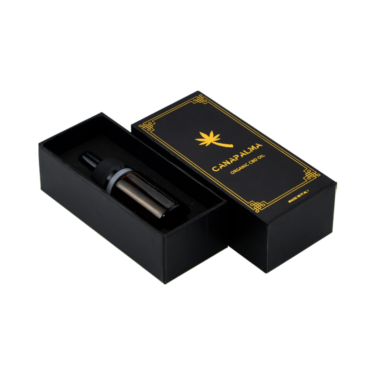 Gold Stamping Black Cannabis Packaging Gift Box Lid and Base Marijuana Gift Box Packaging with EVA Holder