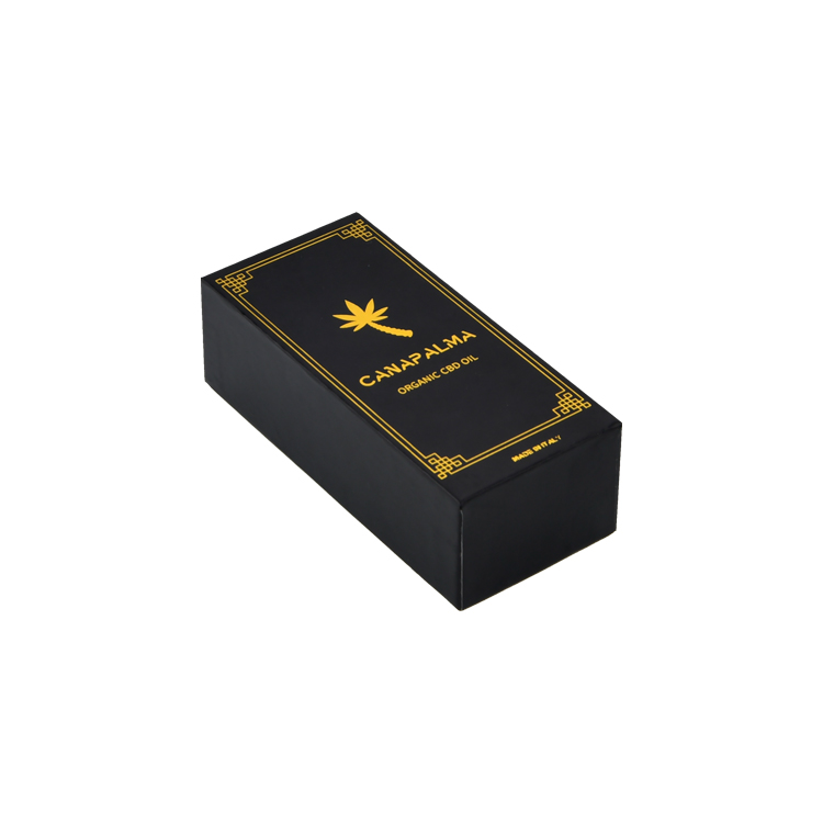 Gold Stamping Black Cannabis Packaging Gift Box Lid and Base Marijuana Gift Box Packaging with EVA Holder