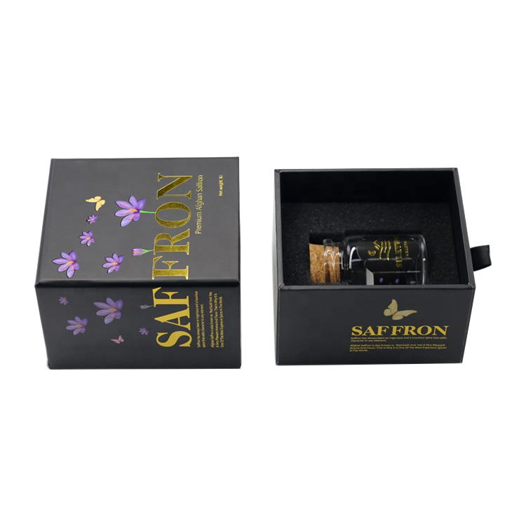 Gold Stamping Sliding Perfume Packaging Gift Box Rigid Cardboard Pull Out Drawer Perfume Gift Box with Holder