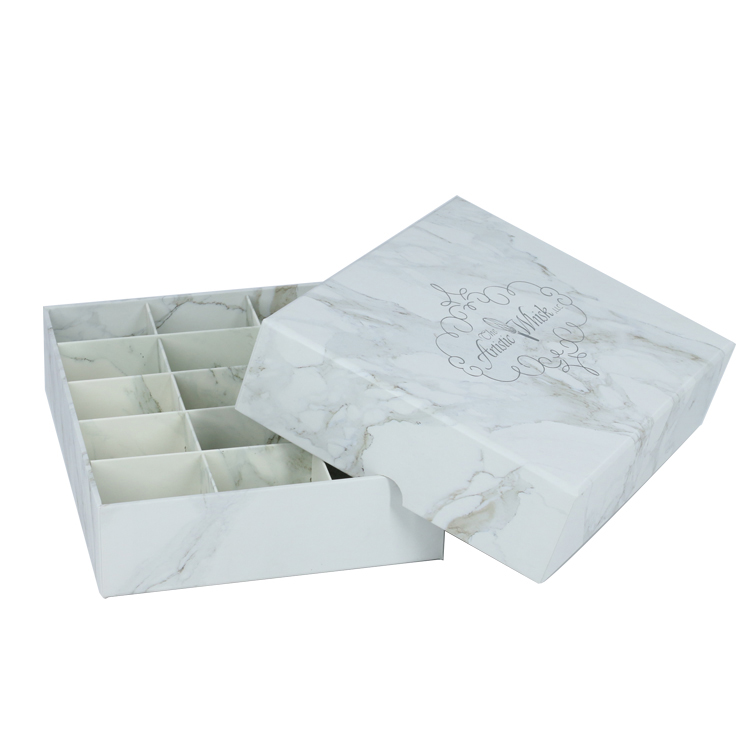 White Marble Food Packaging Two Pieces Gift Box Chocolate Candy Rigid Lid and Base Gift Box with Cardboard Divider