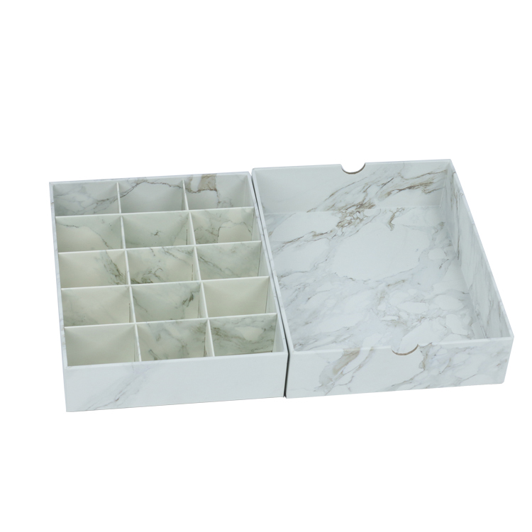 White Marble Food Packaging Two Pieces Gift Box Chocolate Candy Rigid Lid and Base Gift Box with Cardboard Divider