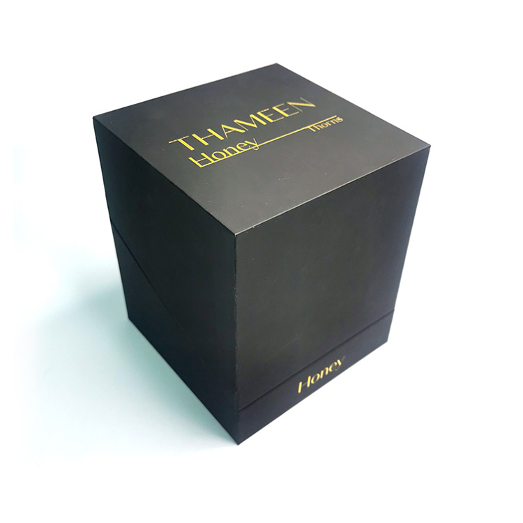 Black Luxury Paper Candle Packaging Gift Box Gold Stamping Clamshell Box with EVA Holder for Candle Packaging