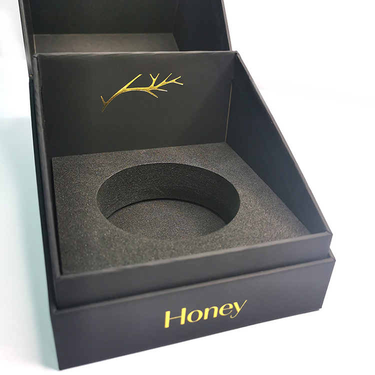 Black Luxury Paper Candle Packaging Gift Box Gold Stamping Clamshell Box with EVA Holder for Candle Packaging