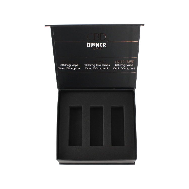  Black Magnetic Closure CBD Oil Packaging Cardboard Box CBD Essential Oil Gift Box with EVA Foam Holder