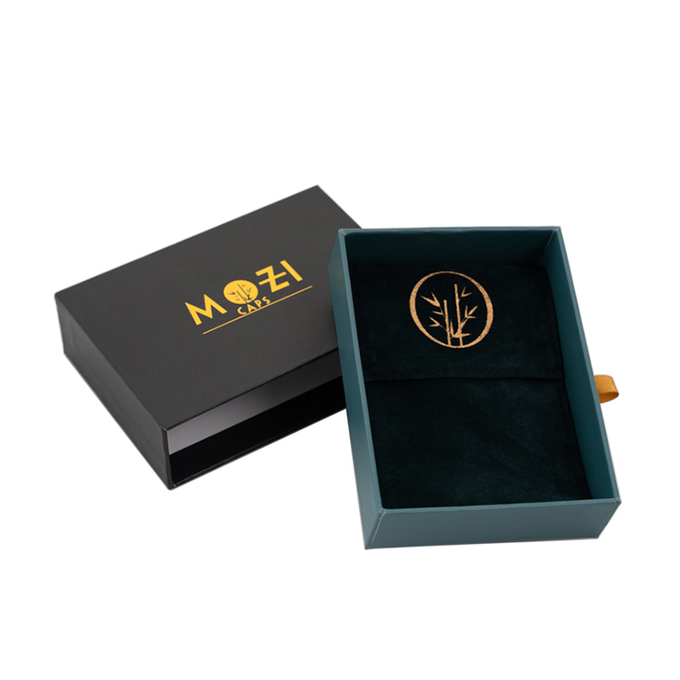  Gold Foil Stamping Black Slide Out Drawer Earring Ring Jewelry Packaging Gift Boxes