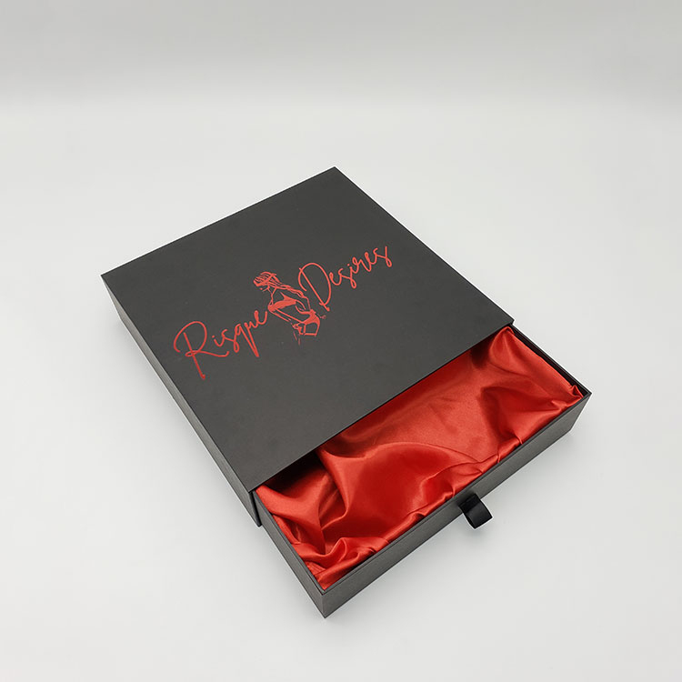 Luxury Black Rectangle Sliding Drawer Women Wigs Hair Extension Storage Boxes with Silk Satin