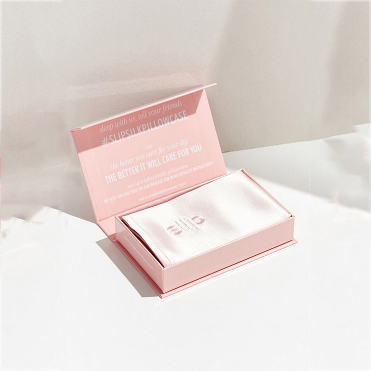 Flip Top Magnetic Catch Silk Pillowcase Packaging Box Pink Magnetic Gift Box with Satin Lining