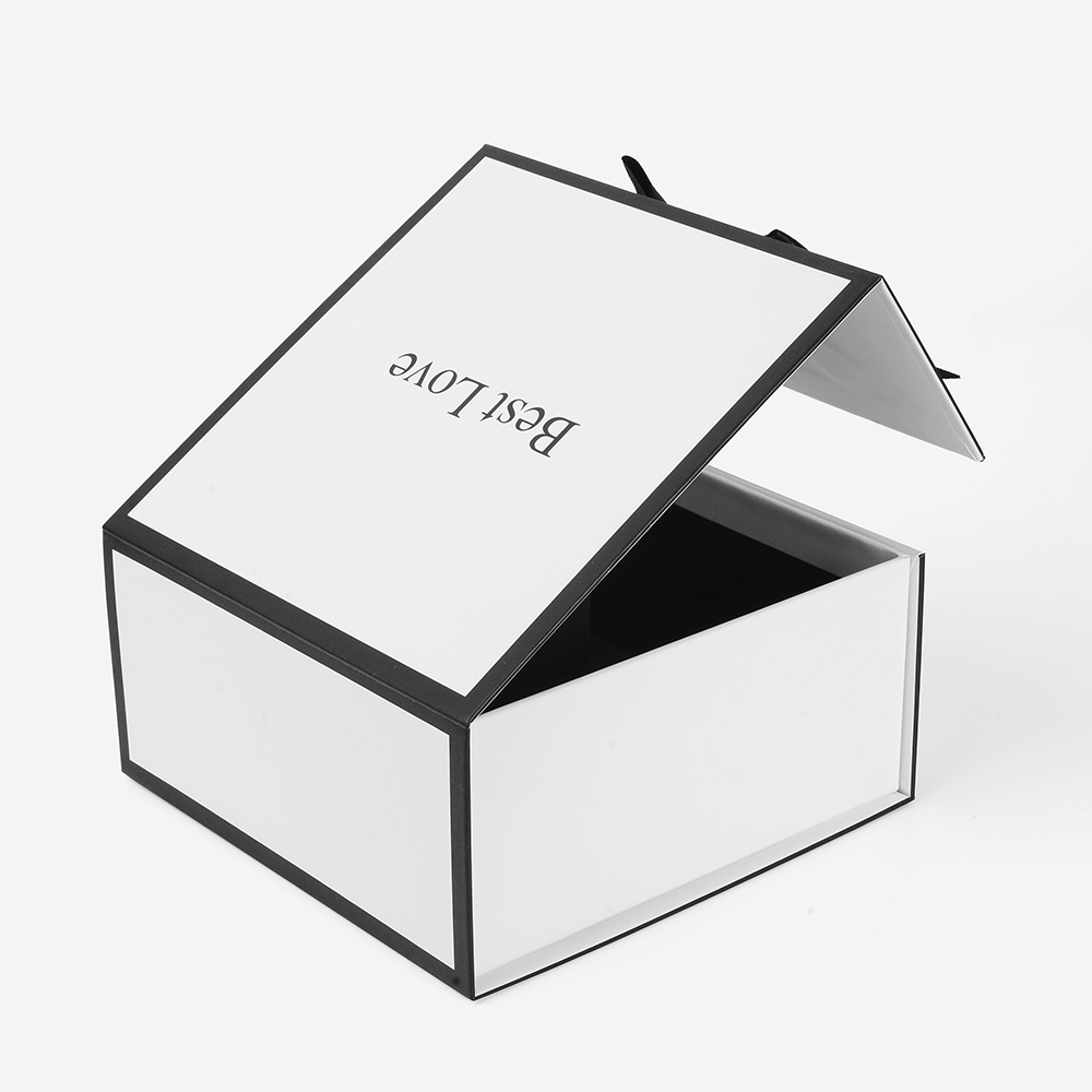 Custom White Black Cardboard Hair Extension Wig Folding Paper Packaging Magnetic Gift Box With Ribbon And Satin