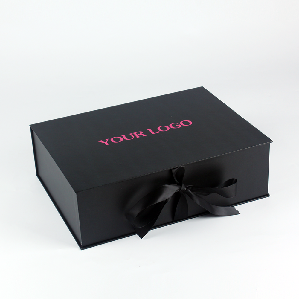Custom White Black Cardboard Hair Extension Wig Folding Paper Packaging Magnetic Gift Box With Ribbon And Satin