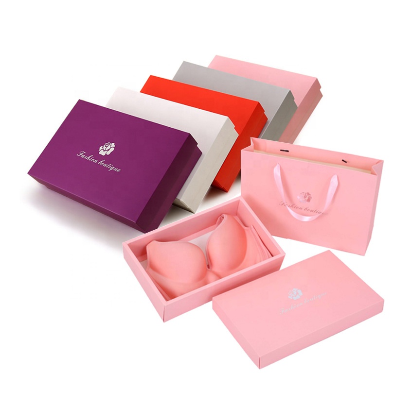 Custom Made Lid And Base Portable Folding Gift Box Cardboard Socks Box Drawer Sliding Box Pink Lingerie Bra Swimwear Packaging For Bikini 