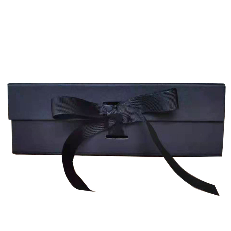 Elegant Black Cosmetic Magnetic Box Packaging Folding Gift Box with Ribbon