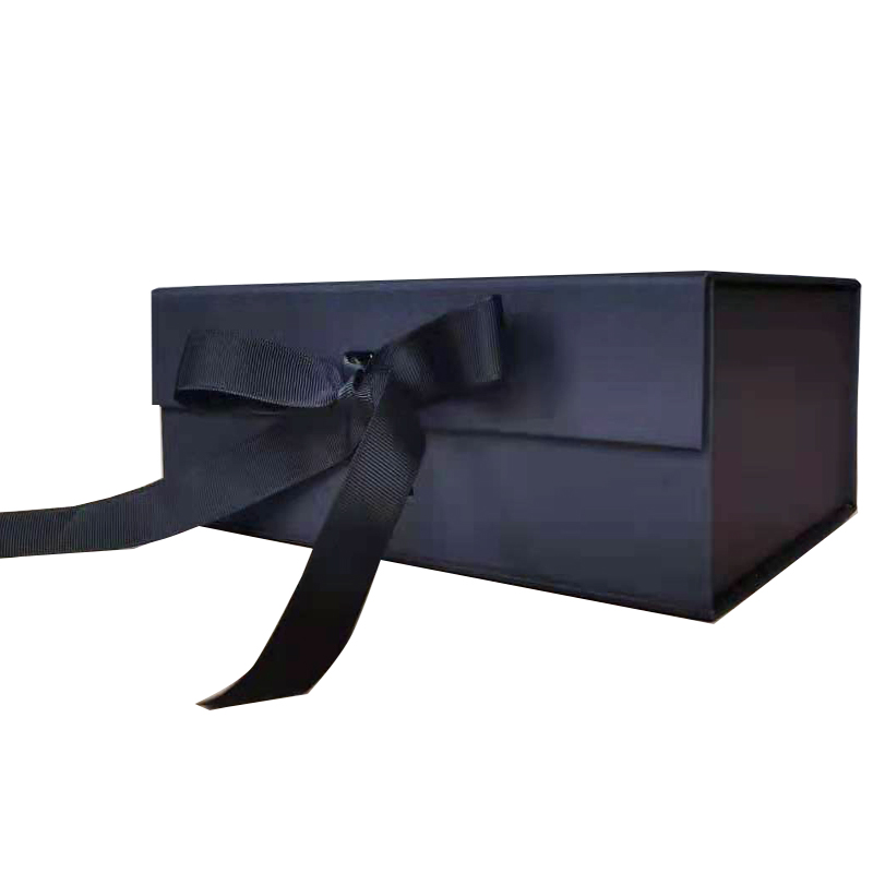 Elegant Black Cosmetic Magnetic Box Packaging Folding Gift Box with Ribbon
