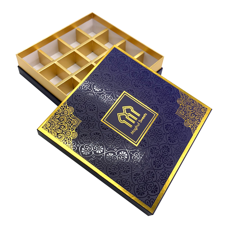 Custom Gold Foil Spot Uv Logo Lid And Base Chocolate Boxes With Dividers Wholesale Luxury Sweet Box Gift Packaging For Sweets Chocolates